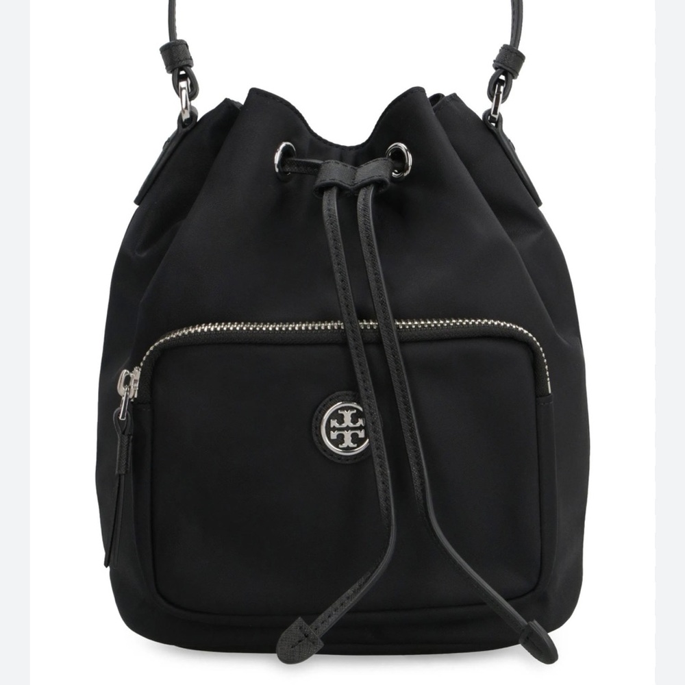 Tory Burch Black Nylon Drawstring Backpack